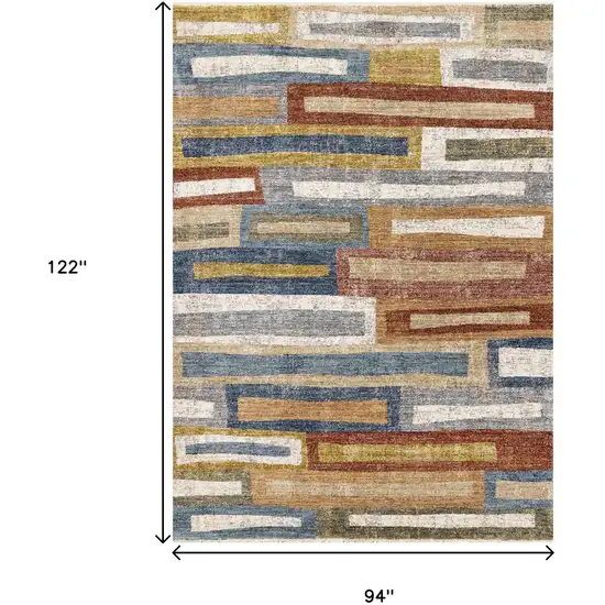 Orange Blue And Beige Geometric Area Rug Photo 3