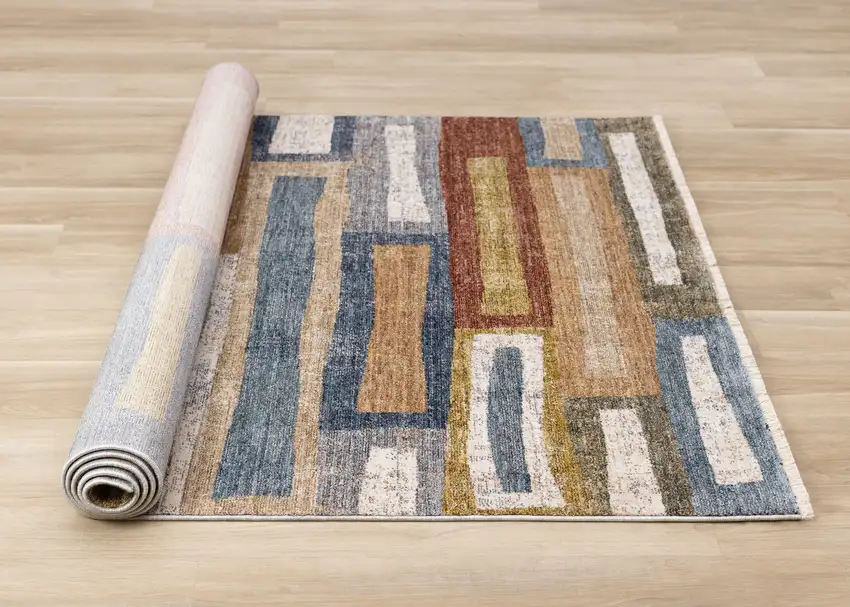 Orange Blue And Beige Geometric Area Rug Photo 9