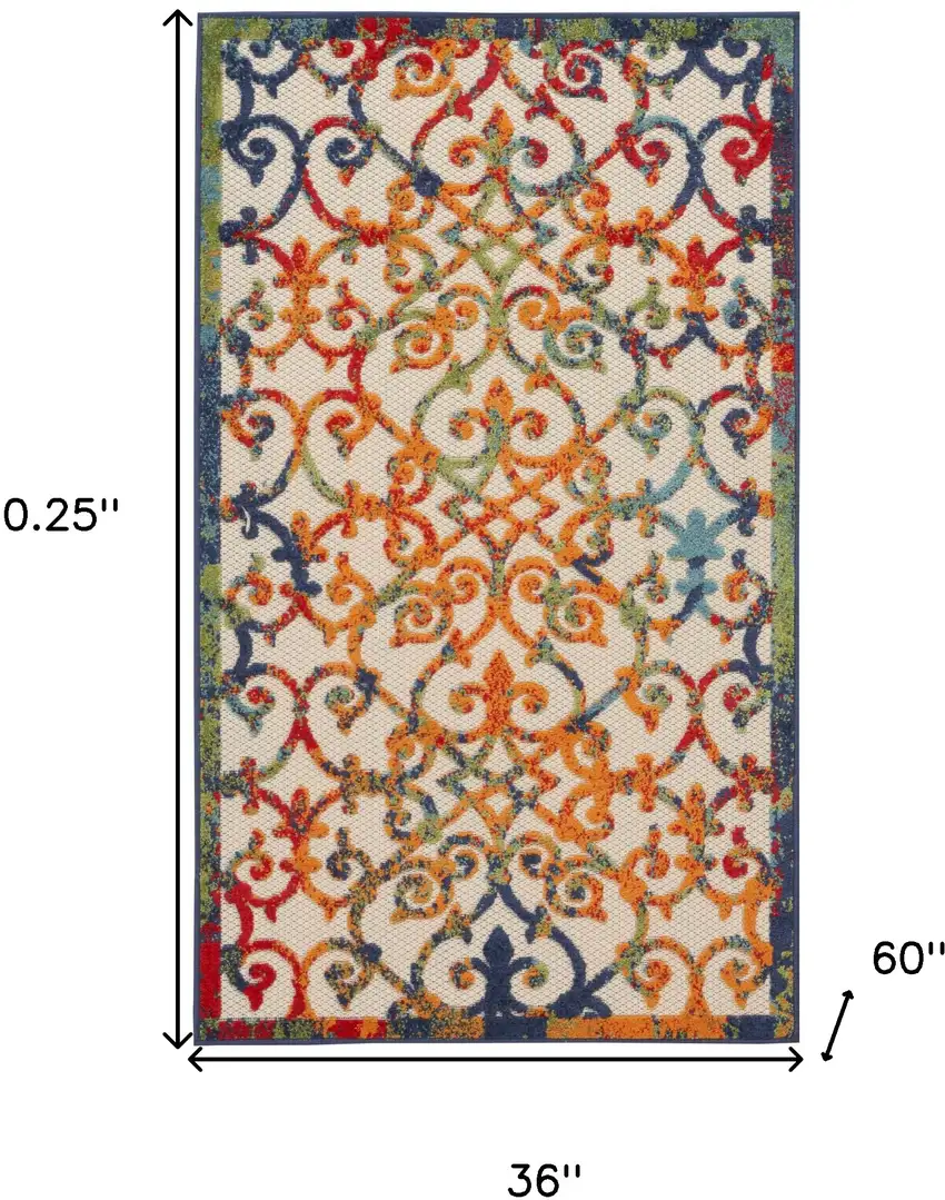 Orange Blue And Green Damask Non Skid Indoor Outdoor Area Rug Photo 5