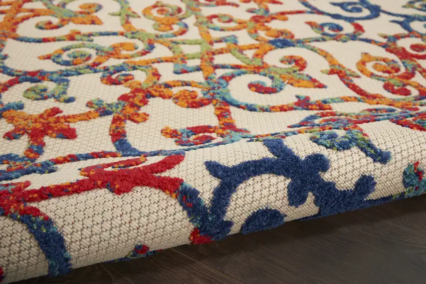 Orange Blue And Green Damask Non Skid Indoor Outdoor Area Rug Photo 6