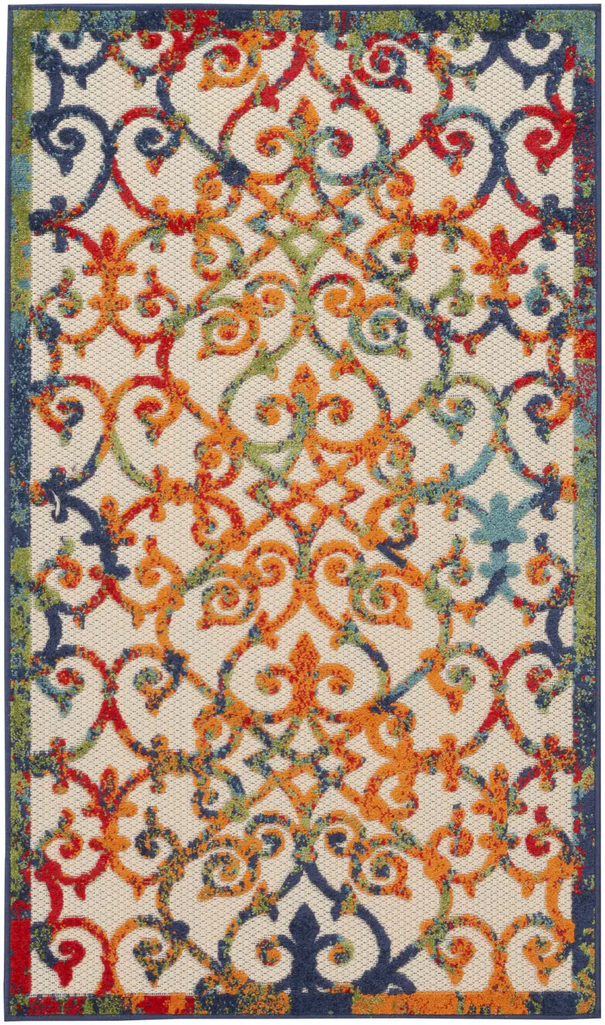 Orange Blue And Green Damask Non Skid Indoor Outdoor Area Rug Photo 1