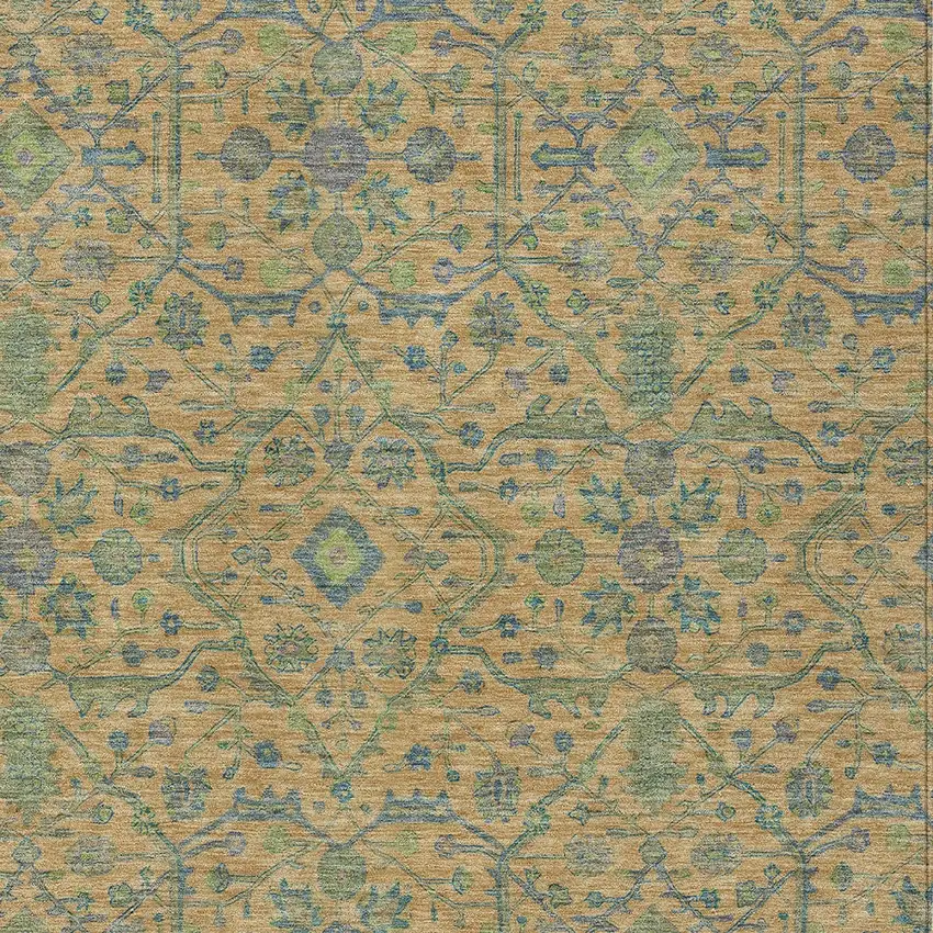 Orange Blue And Green Floral Washable Indoor Outdoor Area Rug Photo 5
