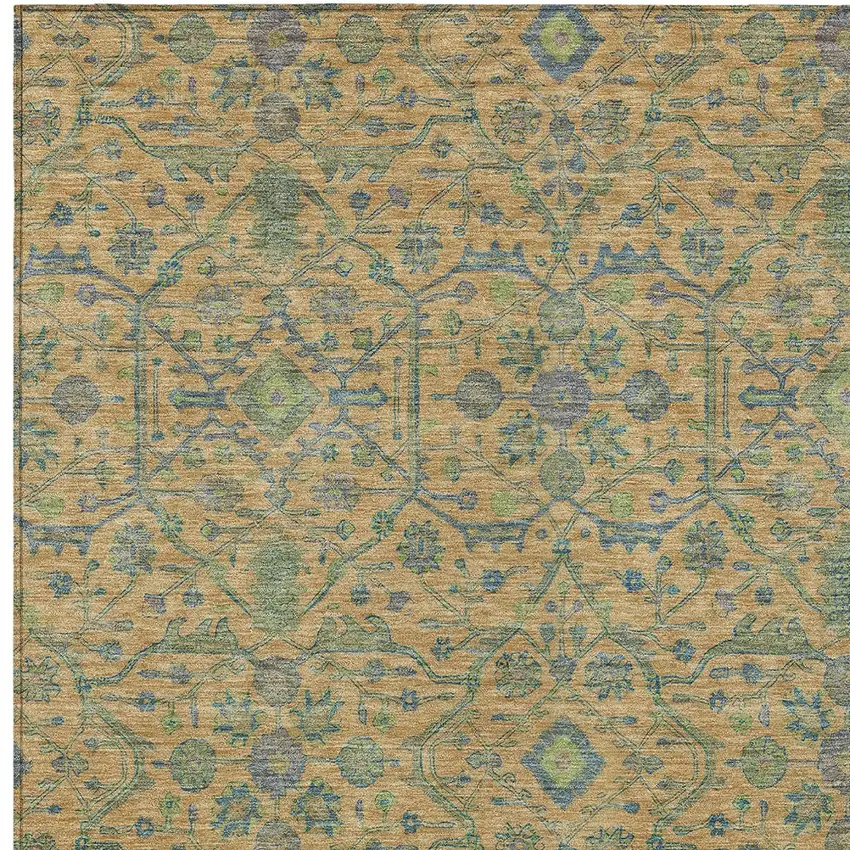 Orange Blue And Green Floral Washable Indoor Outdoor Area Rug Photo 5