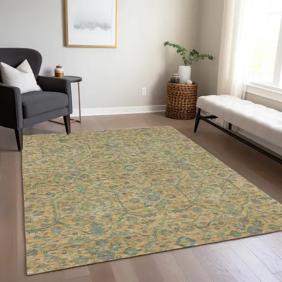 Orange Blue And Green Floral Washable Indoor Outdoor Area Rug Photo 9