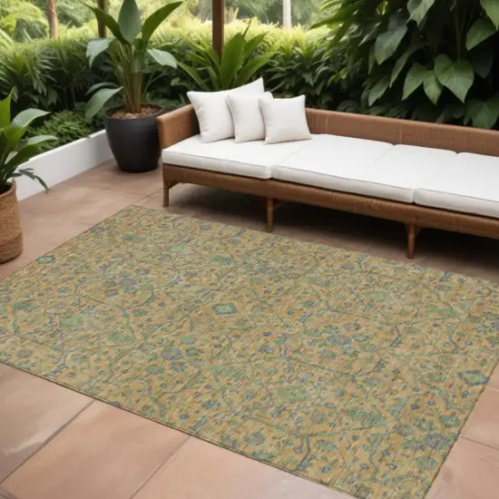 Orange Blue And Green Floral Washable Indoor Outdoor Area Rug Photo 1