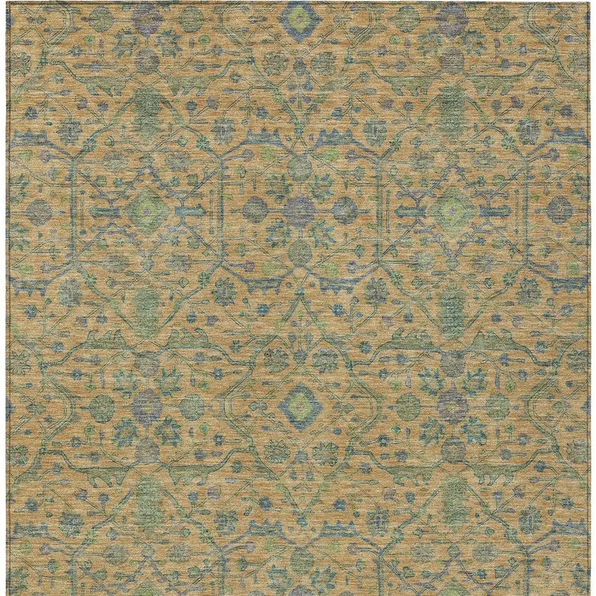 Orange Blue And Green Floral Washable Indoor Outdoor Area Rug Photo 5