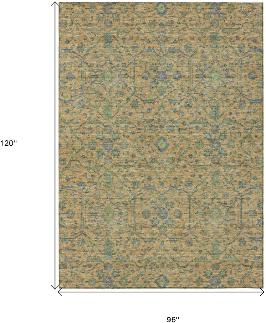 Orange Blue And Green Floral Washable Indoor Outdoor Area Rug Photo 7