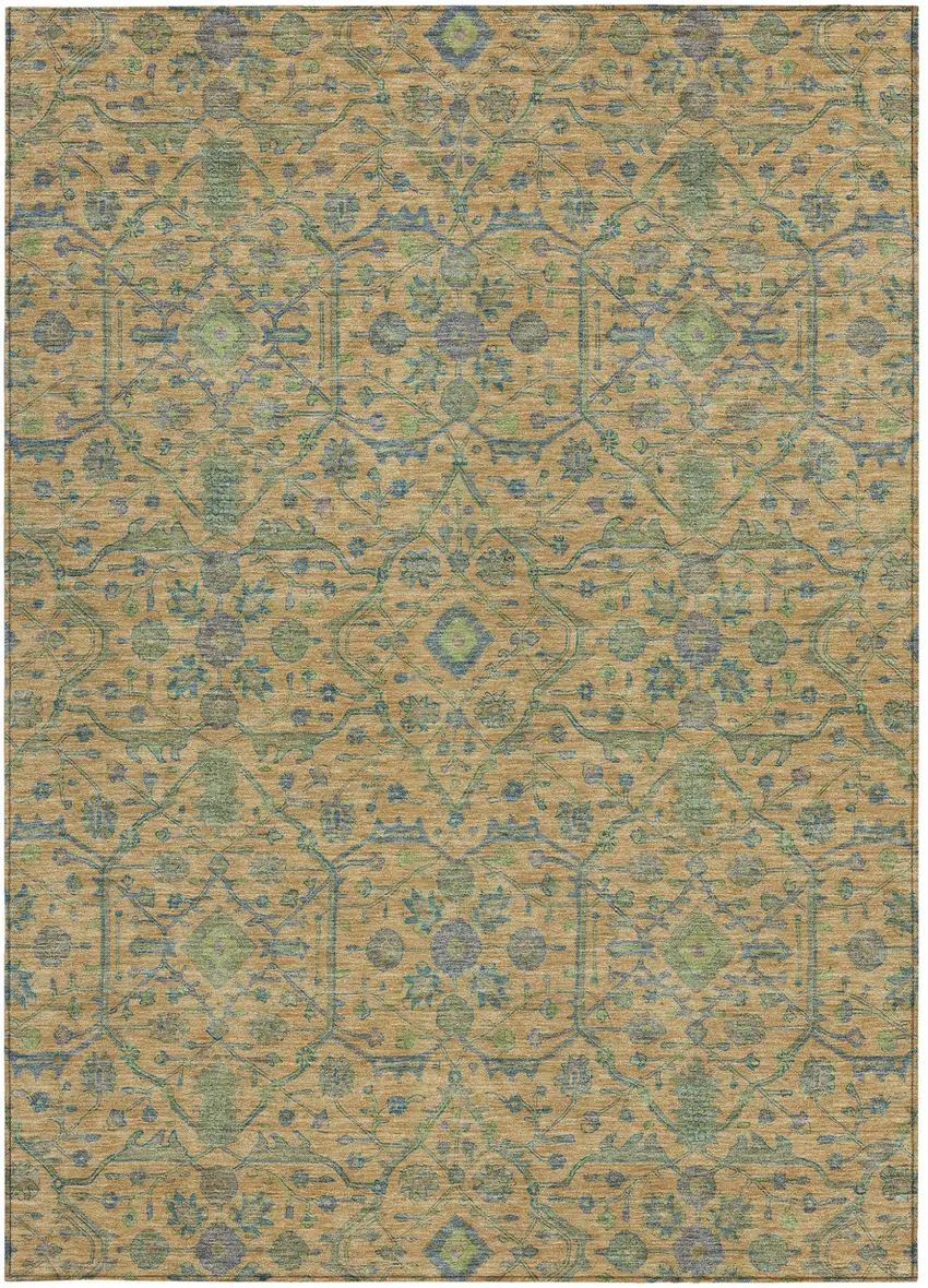 Orange Blue And Green Floral Washable Indoor Outdoor Area Rug Photo 6