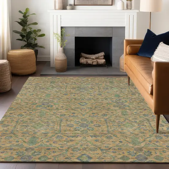 Orange Blue And Green Floral Washable Indoor Outdoor Area Rug Photo 8