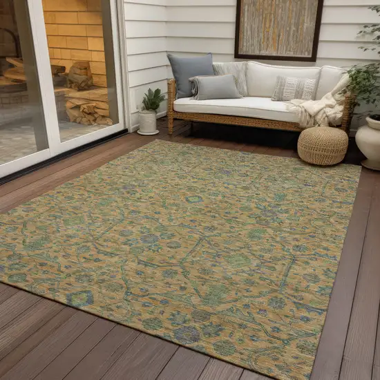 Orange Blue And Green Floral Washable Indoor Outdoor Area Rug Photo 7