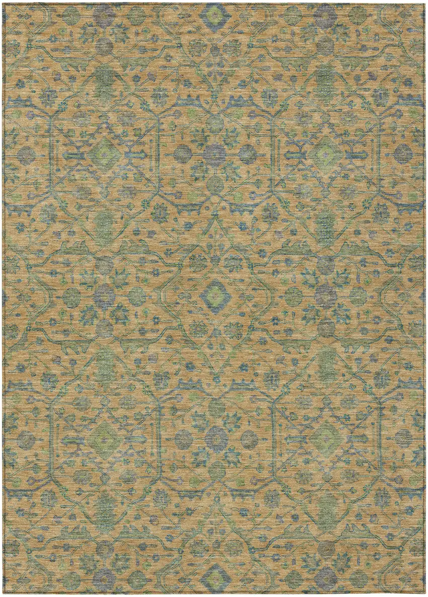 Orange Blue And Green Floral Washable Indoor Outdoor Area Rug Photo 2