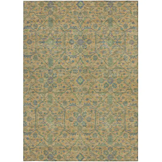 Orange Blue And Green Floral Washable Indoor Outdoor Area Rug Photo 6