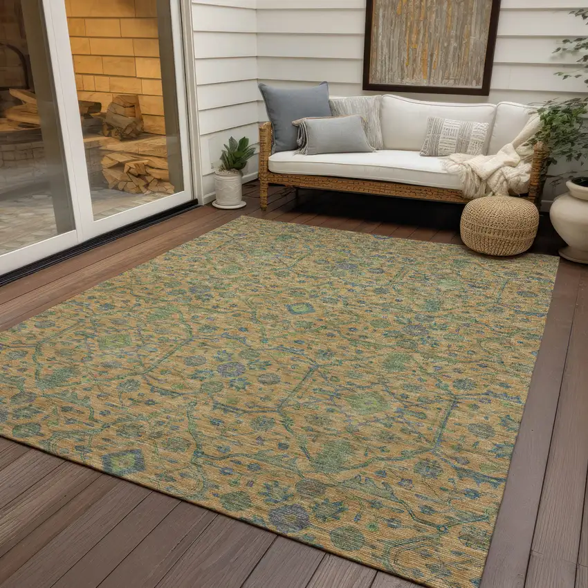 Orange Blue And Green Floral Washable Indoor Outdoor Area Rug Photo 7
