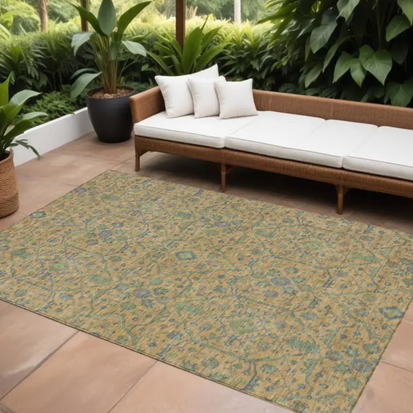 Orange Blue And Green Floral Washable Indoor Outdoor Area Rug Photo 1
