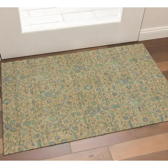 Orange Blue And Green Oriental Washable Area Rug With UV Protection Photo 1