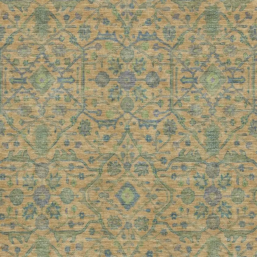 Orange Blue And Green Oriental Washable Area Rug With UV Protection Photo 2