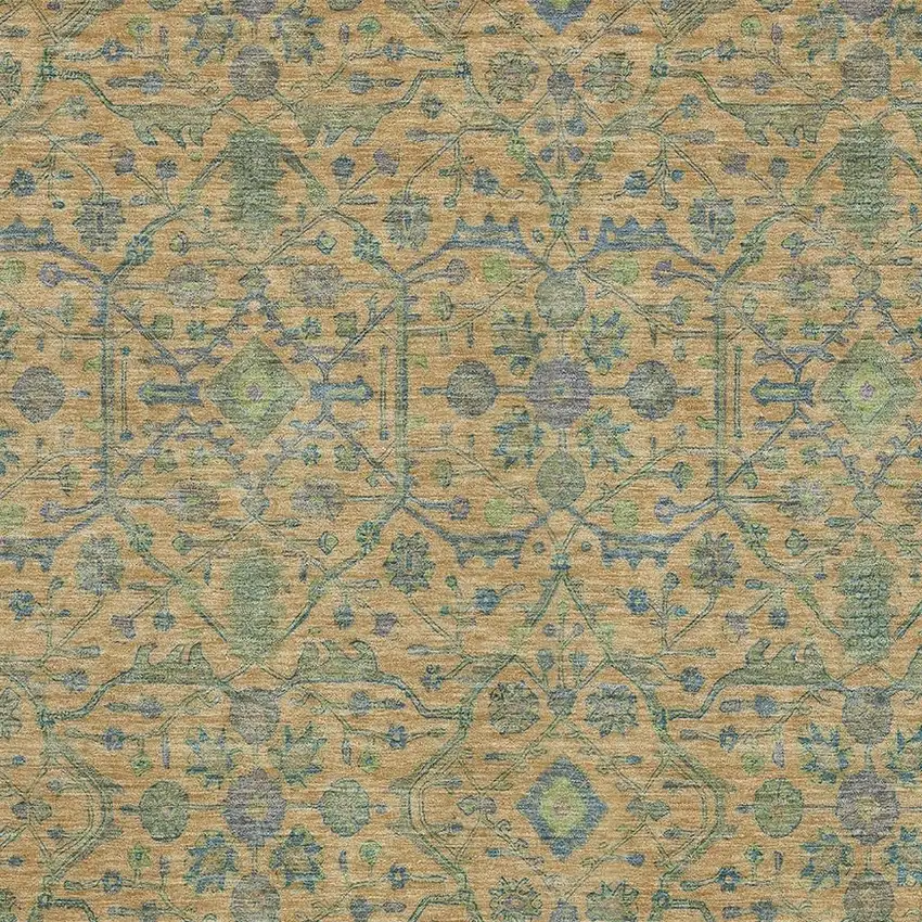 Orange Blue And Green Oriental Washable Area Rug With UV Protection Photo 2