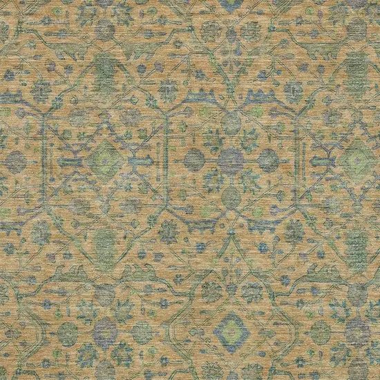 Orange Blue And Green Oriental Washable Area Rug With UV Protection Photo 2