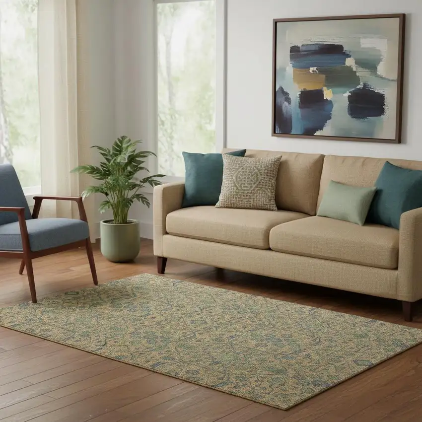 Orange Blue And Green Oriental Washable Area Rug With UV Protection Photo 2