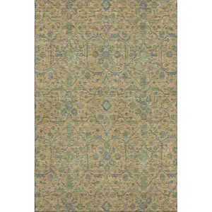Photo of Orange Blue And Green Oriental Washable Area Rug With UV Protection