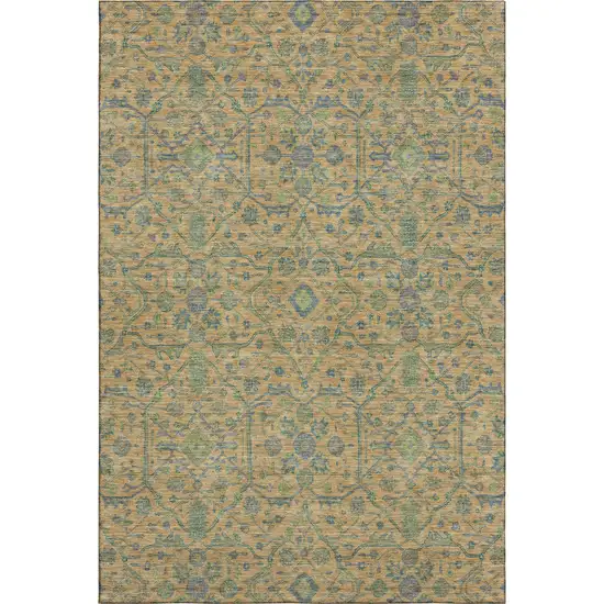 Orange Blue And Green Oriental Washable Area Rug With UV Protection Photo 1