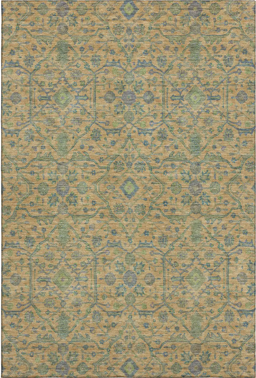 Orange Blue And Green Oriental Washable Area Rug With UV Protection Photo 1