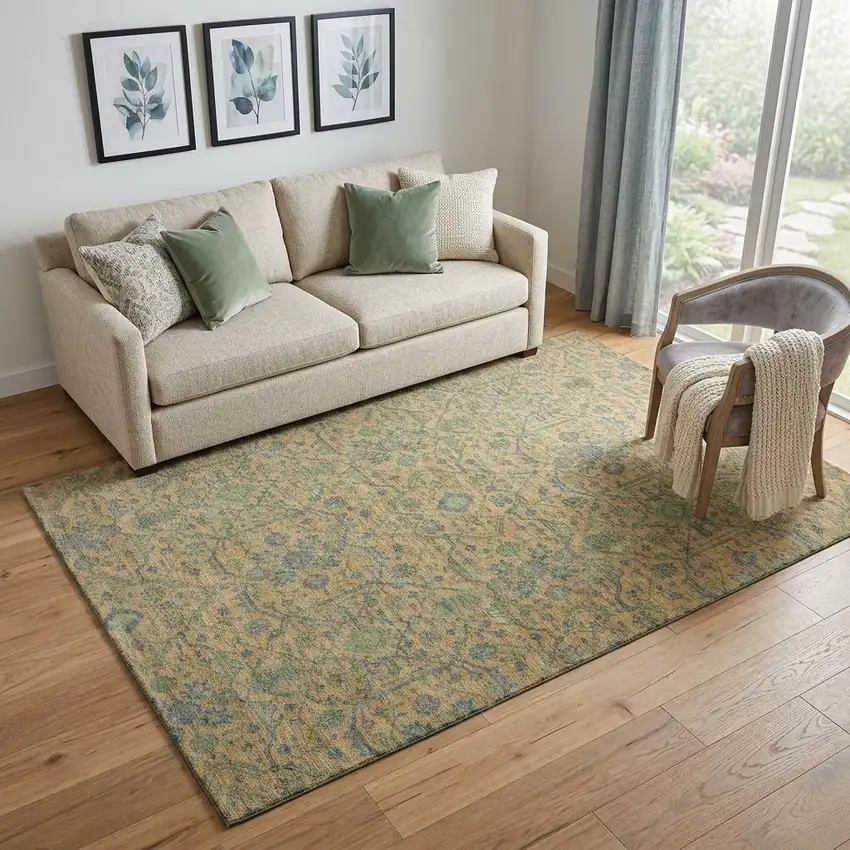 Orange Blue And Green Oriental Washable Area Rug With UV Protection Photo 1