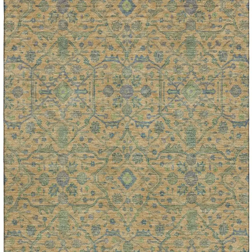 Orange Blue And Green Oriental Washable Area Rug With UV Protection Photo 3