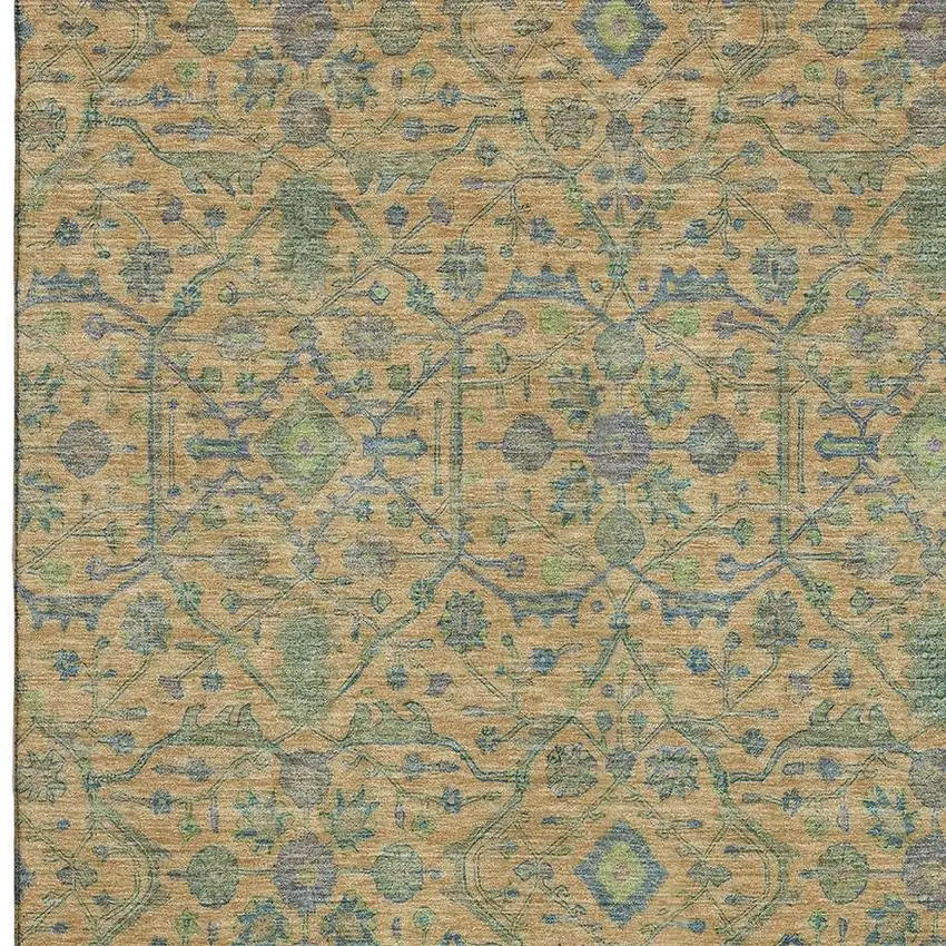 Orange Blue And Green Oriental Washable Area Rug With UV Protection Photo 2