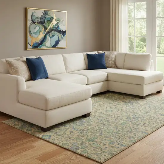 Orange Blue And Green Oriental Washable Area Rug With UV Protection Photo 2