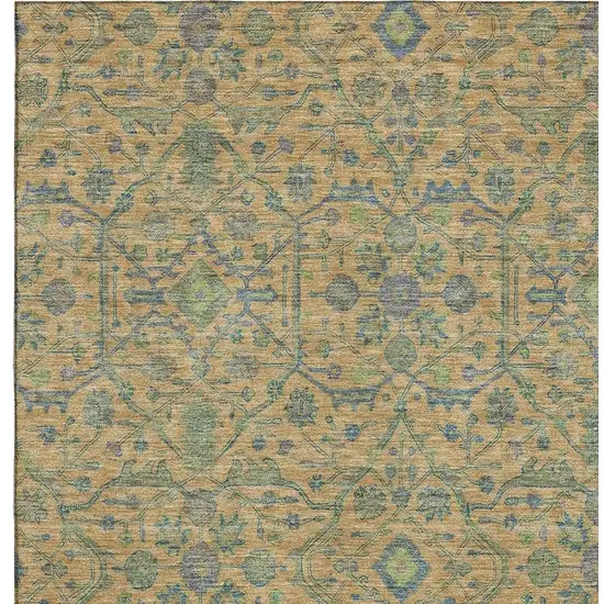Orange Blue And Green Oriental Washable Area Rug With UV Protection Photo 2