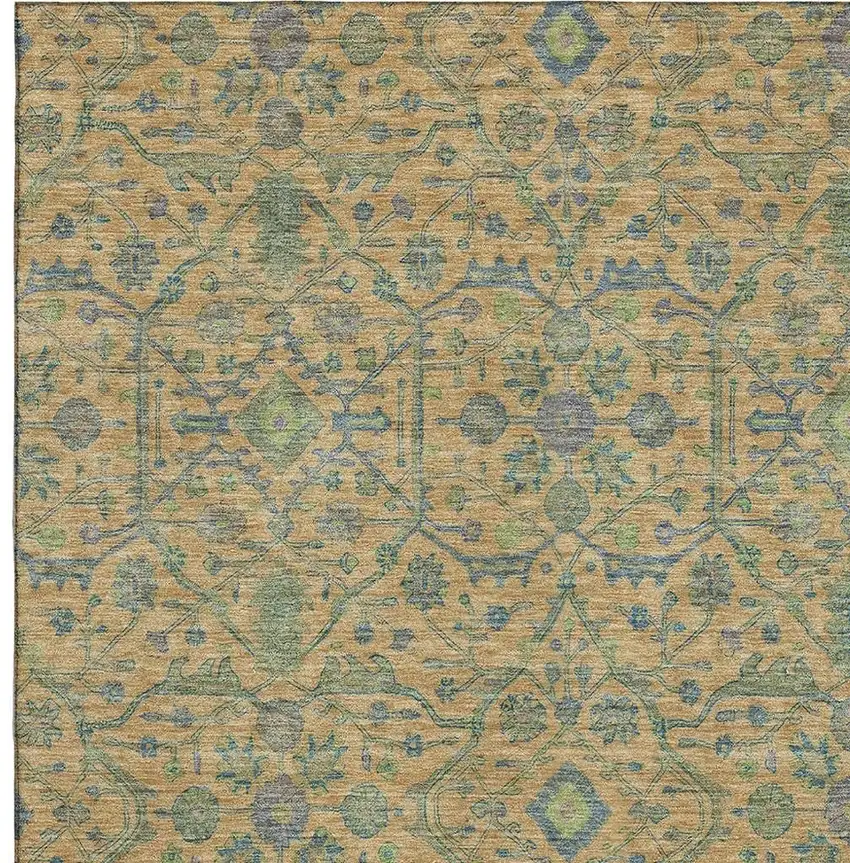 Orange Blue And Green Oriental Washable Area Rug With UV Protection Photo 2