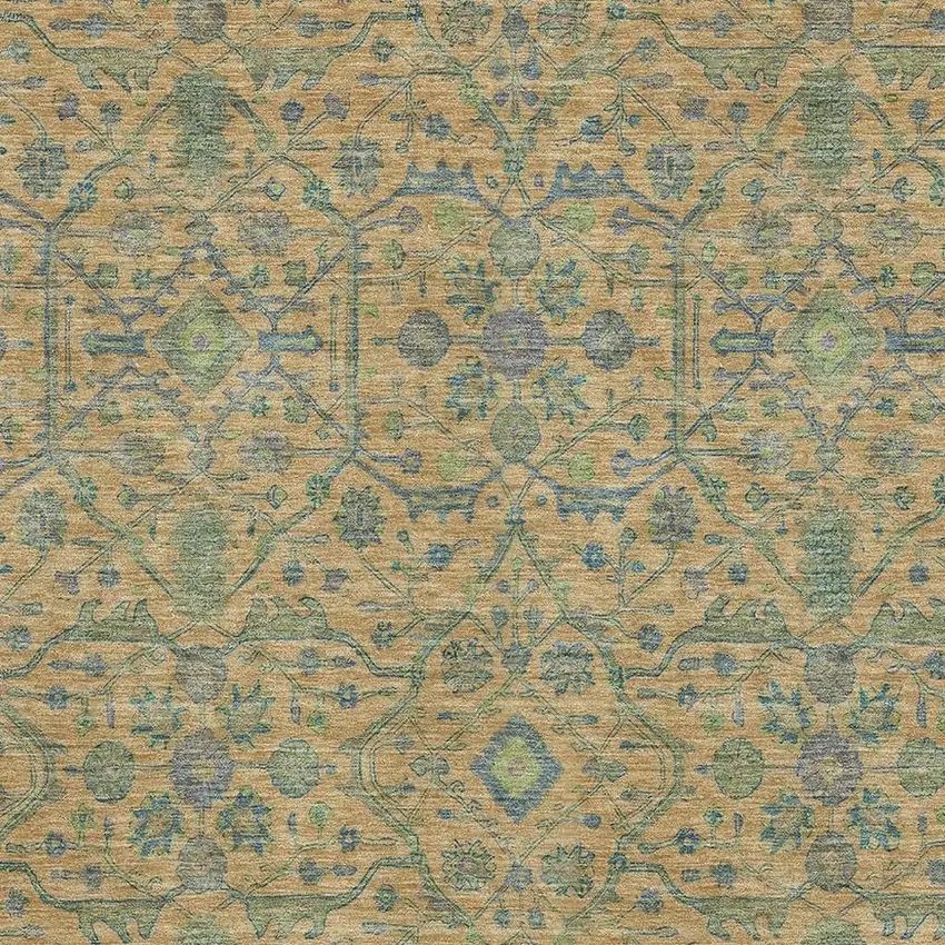 Orange Blue And Green Oriental Washable Area Rug With UV Protection Photo 2