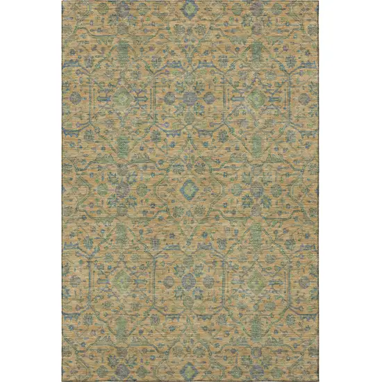 Orange Blue And Green Oriental Washable Area Rug With UV Protection Photo 3