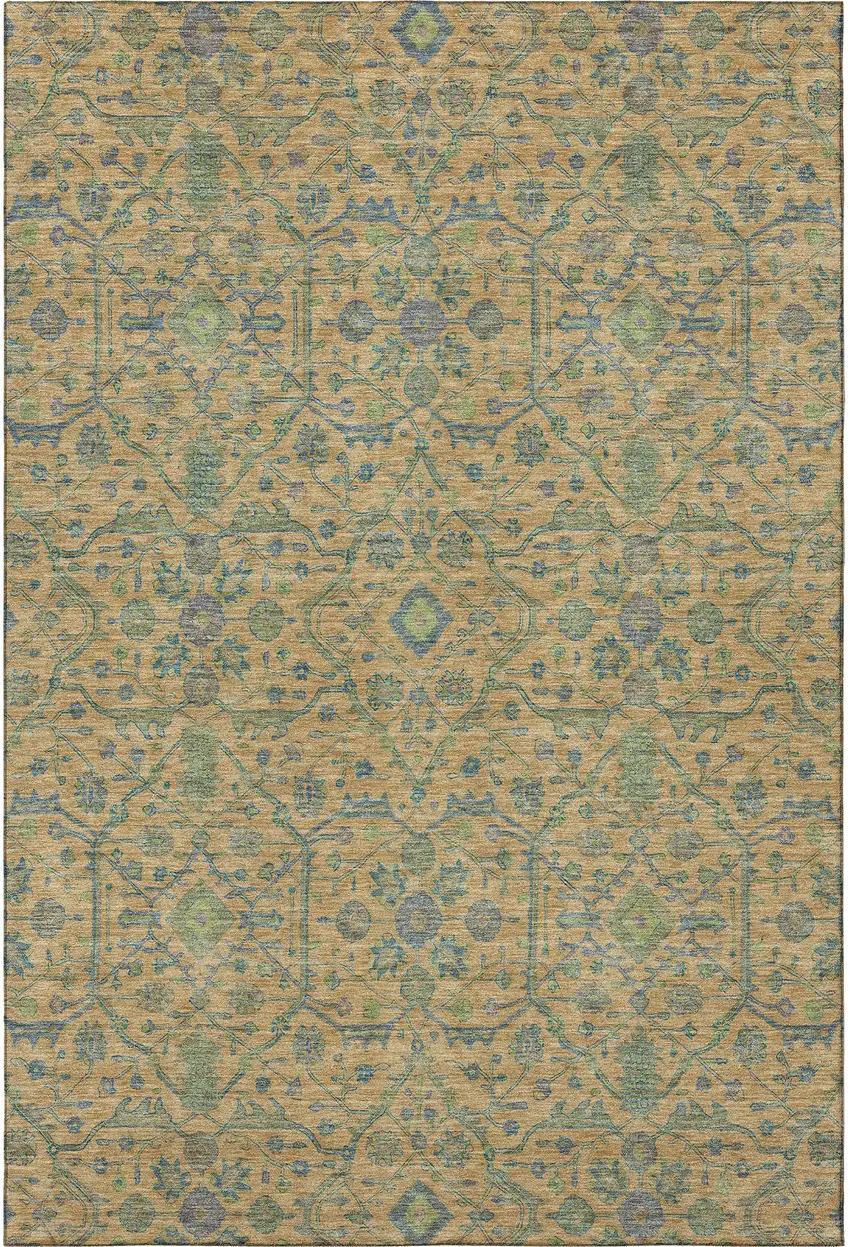 Orange Blue And Green Oriental Washable Area Rug With UV Protection Photo 3