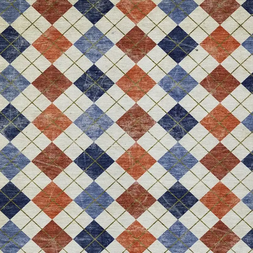 Orange Blue And Ivory Geometric Washable Indoor Outdoor Area Rug Photo 6