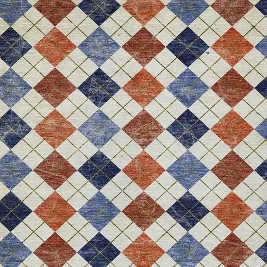 Orange Blue And Ivory Geometric Washable Indoor Outdoor Area Rug Photo 6