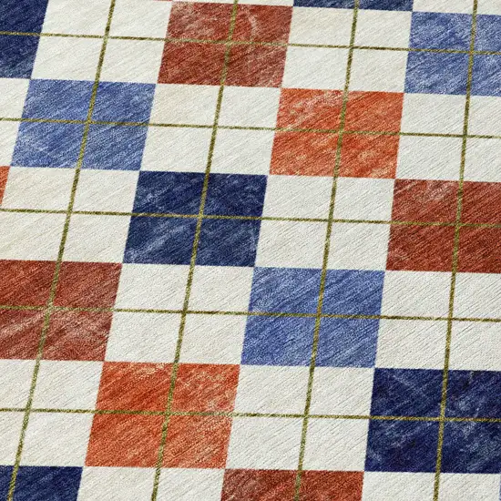 Orange Blue And Ivory Geometric Washable Indoor Outdoor Area Rug Photo 9