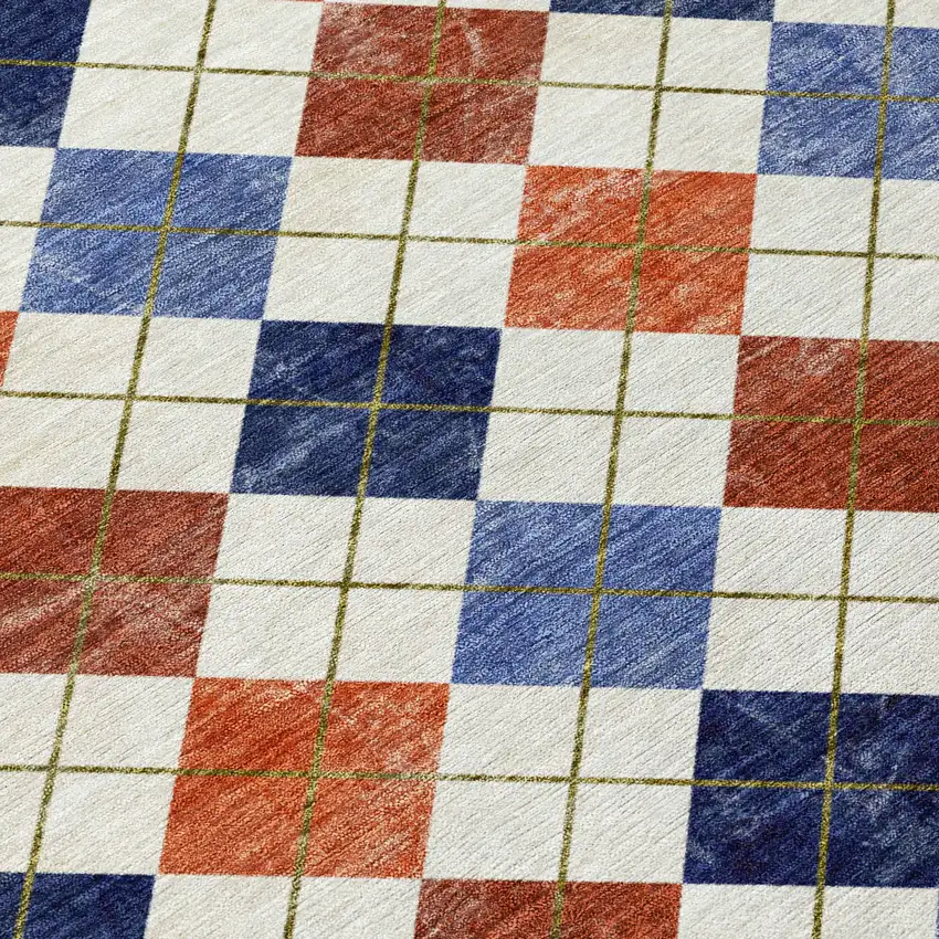 Orange Blue And Ivory Geometric Washable Indoor Outdoor Area Rug Photo 9