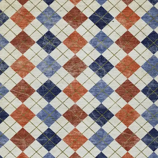 Orange Blue And Ivory Geometric Washable Indoor Outdoor Area Rug Photo 7