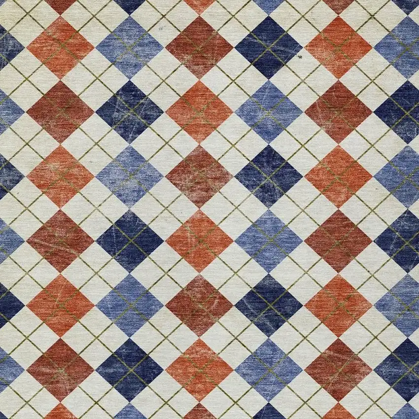 Orange Blue And Ivory Geometric Washable Indoor Outdoor Area Rug Photo 7