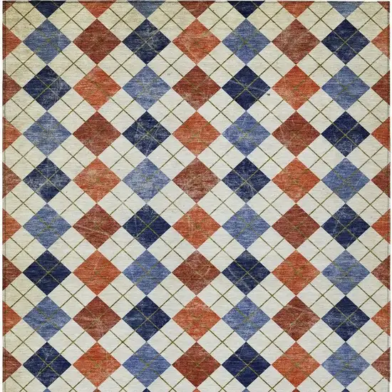 Orange Blue And Ivory Geometric Washable Indoor Outdoor Area Rug Photo 5