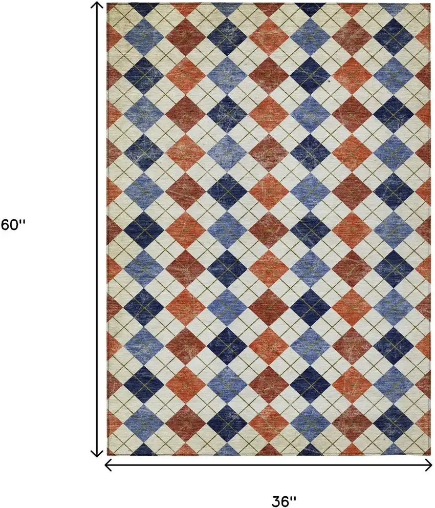 Orange Blue And Ivory Geometric Washable Indoor Outdoor Area Rug Photo 3