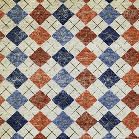 Orange Blue And Ivory Geometric Washable Indoor Outdoor Area Rug Photo 8