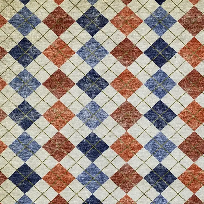 Orange Blue And Ivory Geometric Washable Indoor Outdoor Area Rug Photo 8