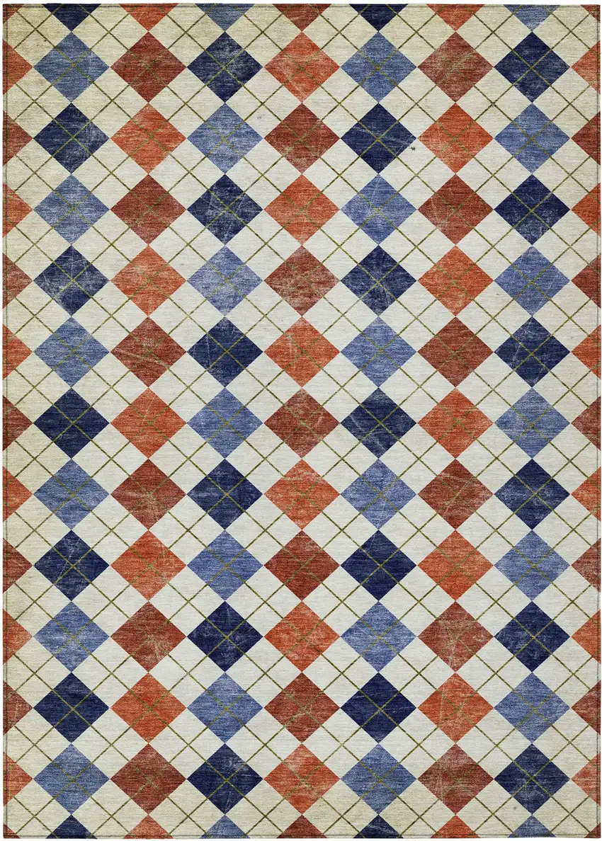 Orange Blue And Ivory Geometric Washable Indoor Outdoor Area Rug Photo 2