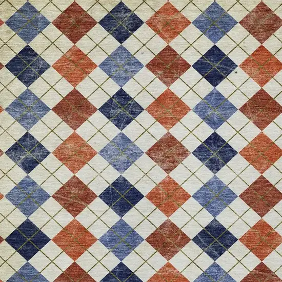 Orange Blue And Ivory Geometric Washable Indoor Outdoor Area Rug Photo 6