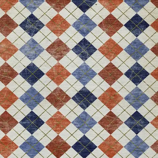 Orange Blue And Ivory Geometric Washable Indoor Outdoor Area Rug Photo 6