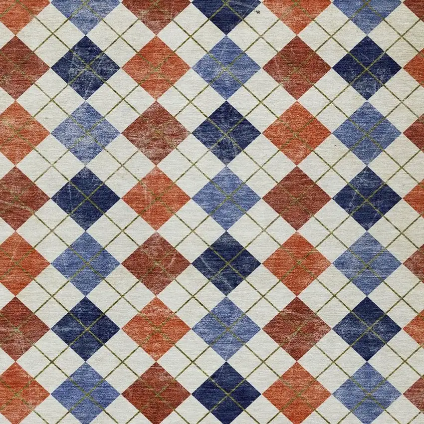 Orange Blue And Ivory Geometric Washable Indoor Outdoor Area Rug Photo 6
