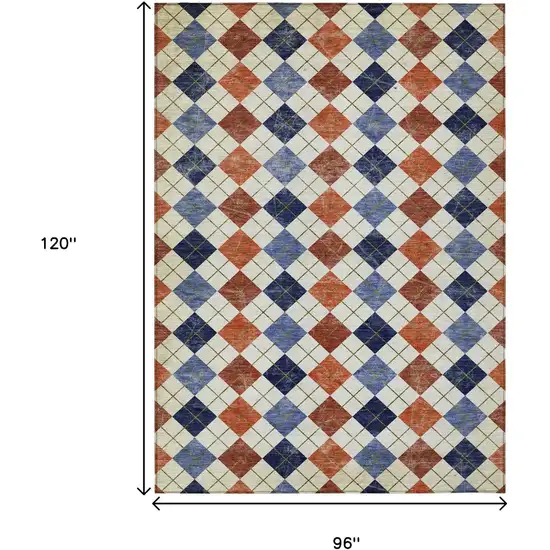 Orange Blue And Ivory Geometric Washable Indoor Outdoor Area Rug Photo 3
